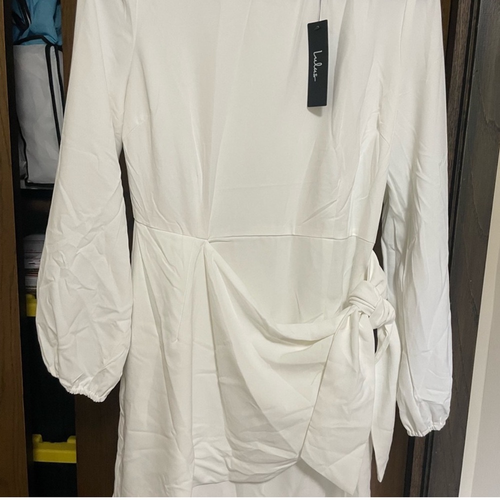 Lulu’s Believe it or Knot White Long Sleeve Tie-Front Slater Dress - Size L - Picture 6 of 7